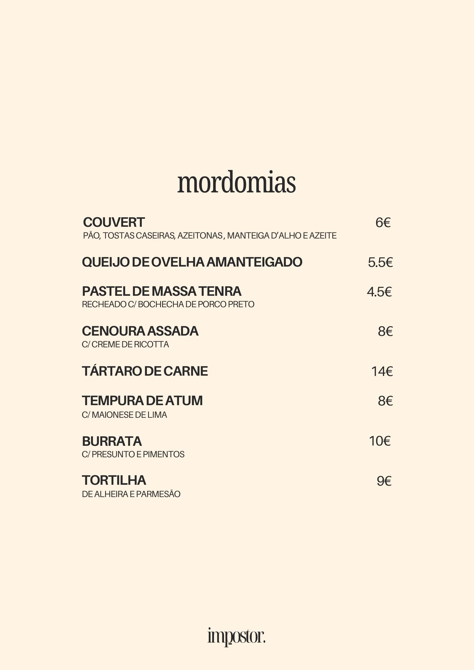 Menu - Mordomias