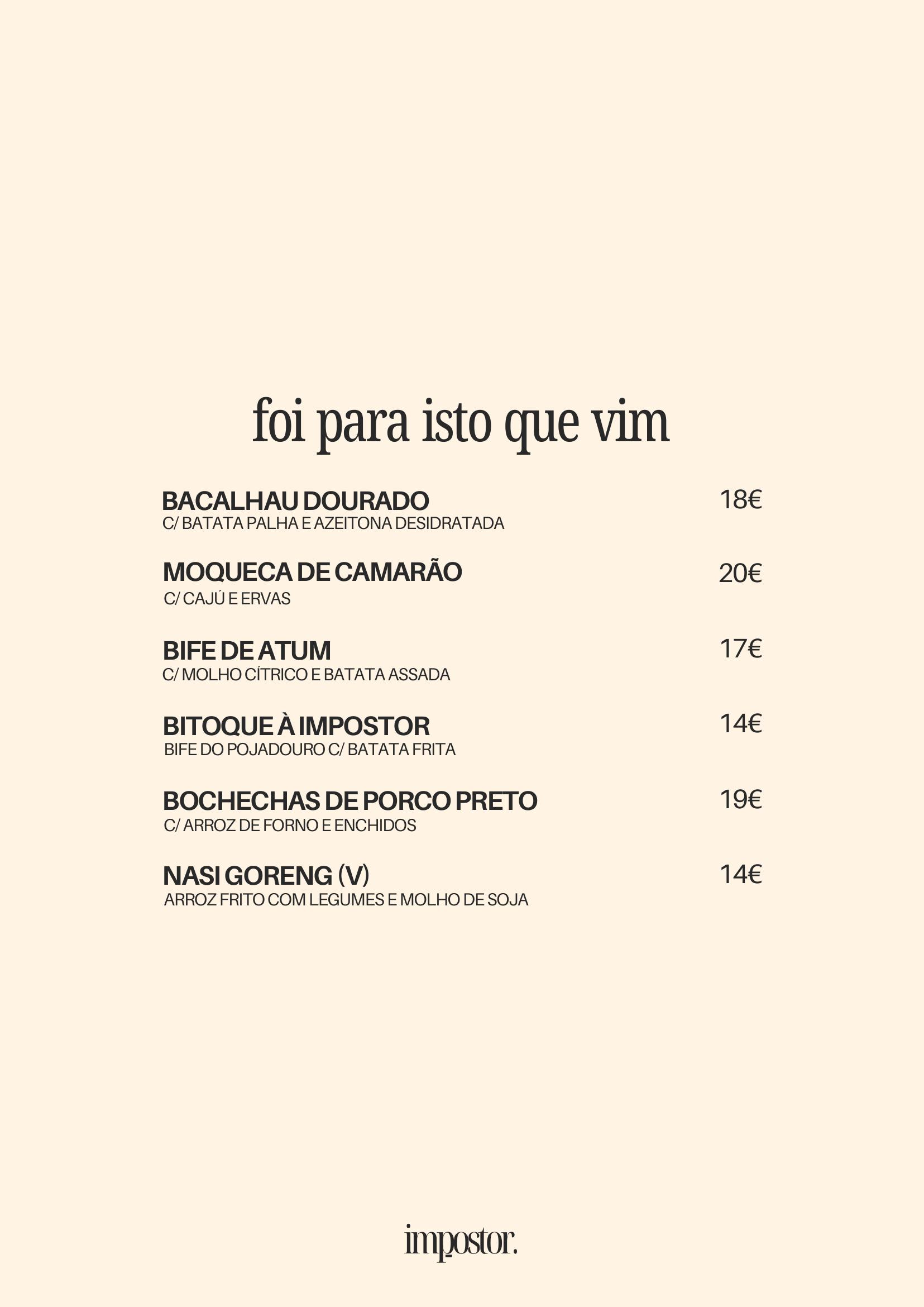 Menu - Foi para isto que vim