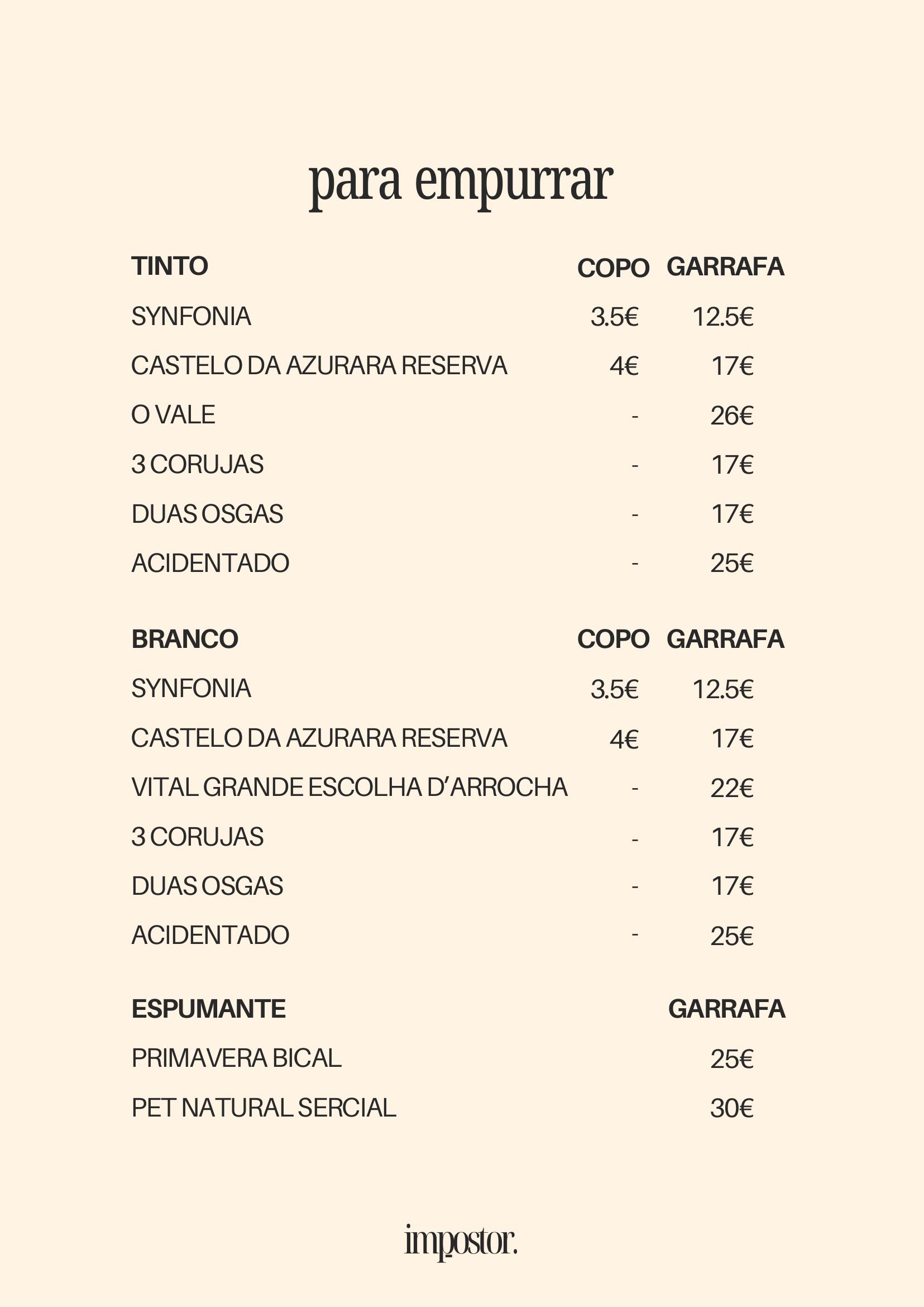 Menu - Para empurrar